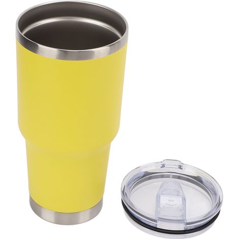 Bouteille isotherme en acier inoxydable, tasse thermique double paroi avec couvercle pour café, voyage, jaune (1/5)