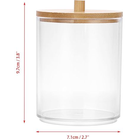 boîtes rondes en acrylique pour cotons-tiges avec couvercle en bambou - Boîte de rangement transparente œufs de beauté, bandeaux, bijoux, papeterie, bonbons, fil dentaire (1/4)