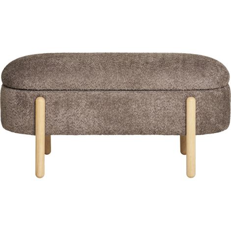 Banc avec rangement tissu marron & pieds en bois naturel BRANCA 97cm (1/5)