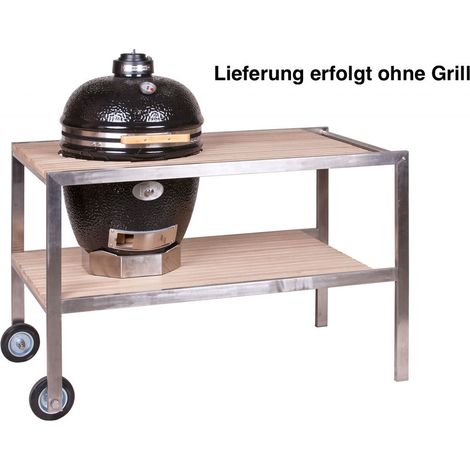 Monolith Teakholztisch für Classic und Basic aus Edelstahl und Teakholz fahrbar inklusive Rollen (1/5)