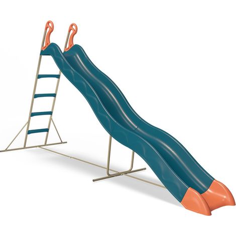Trigano – Toboggan PYROU 3,32 m bleu – Structure métallique robuste – Résistance aux UV – Pour enfants de 3 à 12 ans