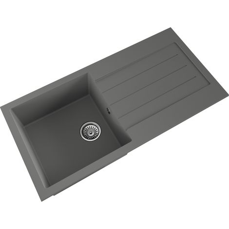 101cm Kitchen Single Bowl Composite Inset Sink with Overflow & Drainer - Matt Grey