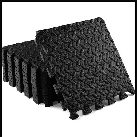 Tapis en Mousse EVA Emboîtables - 150x 150cm - Effet Bois Doux pour Salon Chambre Salle de Gym - 1cm Noir 5Pcs (1/5)