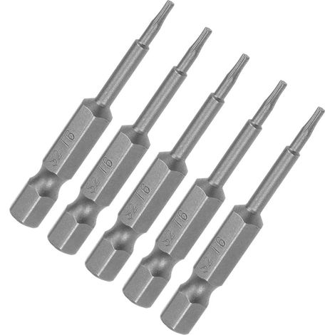 Lot de 5 embouts de tournevis à tête Torx T6 avec tige hexagonale de 6,35 mm, 50 mm de long, embouts Torx de sécurité en acier S2 avec trou pour visseuse à percussion, outils à main (1/5)