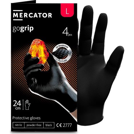 MERCATOR - RP30039004 Nitrilhandschuhe Gogrip Schwarz - Größe L, 4er-Pack