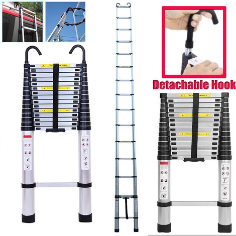 Dayplus – Échelle télescopique 6,2 m – 15 marches – Charge maximale 150 kg – Aluminium léger – Crochets amovibles pour fixation sécurisée