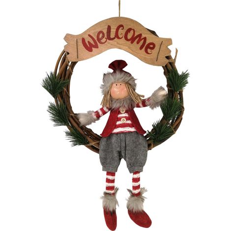Rebecca Mobili Festón de tela y mimbre para puertas de Navidad