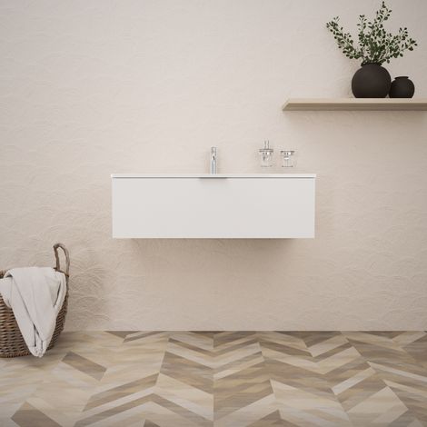 Inda - Badezimmerschrank B.100 mit glänzend/mattweißem Waschbecken, 1 Schublade - Topazio