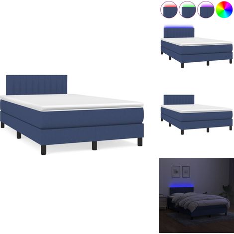 Sommier à lattes de lit matelas et LED bleu 120x190 cm tissu - Sommier Tapissier - Lit Plateforme - Lit Avec Led - Matelas À Ressorts Ensachés - Tête De Lit Ajustable (1/5)