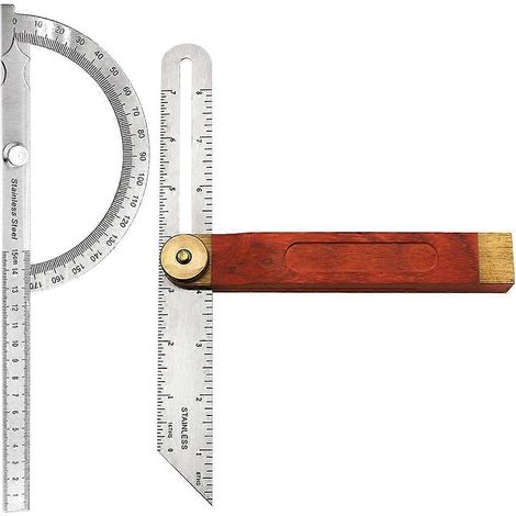 2 rapporteurs d'angle, rapporteur d'angle en T avec poignée en bois, jauge d'angle coulissante pour charpentier (1/5)