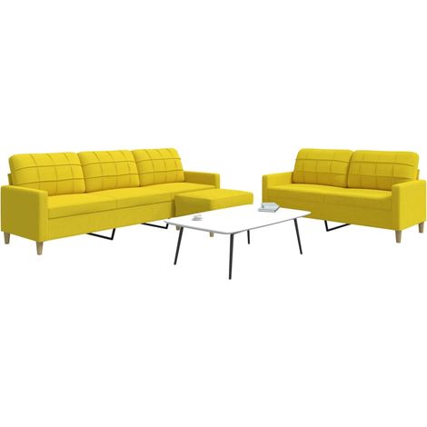 Juego de sofás con reposapiés 3 piezas tela amarillo claro