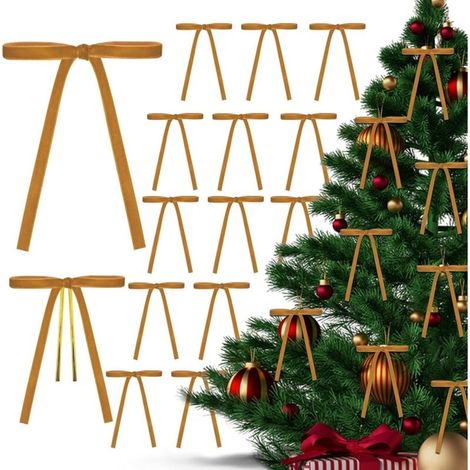 Lot de 24 nœuds de Noël en velours, 12x18cm, pré-noués, rustiques, pour décoration de sapin de Noël, décorations de Noël vintage pour guirlande, couronne, boîte-cadeau, décoration de mariage, marron (1/5)