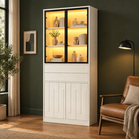 Vetrina LED 70x34x180 cm bianca in truciolare con contenitore e illuminazione - CHICFURN (1/5)