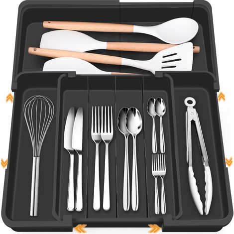 Range Couverts pour Tiroir Multidirectionnel Extensible, Range Couvert avec 4-7 Compartiments, Idéal pour le Rangement des Couverts et Ustensiles de Cuisine dans le Tiroir (1/5)