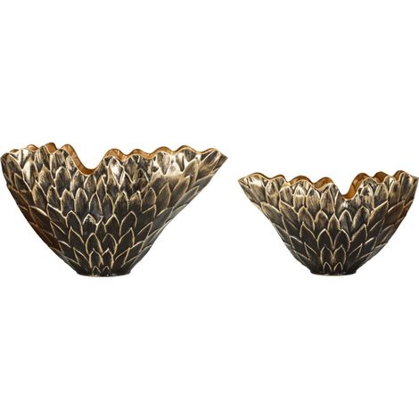 Lot de 2 vases en métal noir et doré, écailles en relief (1/5)