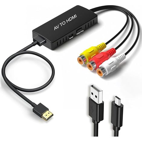 Adaptador AV a HDMI, convertidor RCA a HDMI para reproductor VHS, PS2, PS3, Xbox, N64, STB, VCR, DVD - Compatible con HDTV, monitor, proyector (1/5)