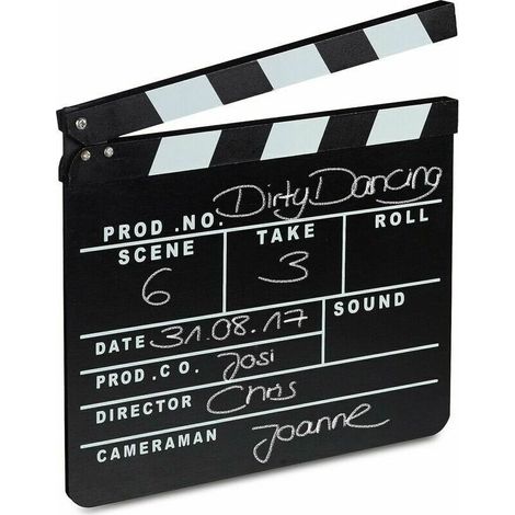 Cartello decorativo con scena di ciak del film di Hollywood, colore nero, altezza x larghezza x profondità: 26 x 30 x 30 cm