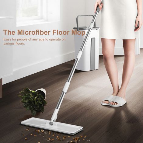 Serpillière en Microfibre avec Seau - Nettoyage de Sol sans Main, Pads Lavables et Réutilisables, pour Sols Durs et Parquets, Serpillière Sèche et Humide (1/5)