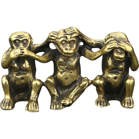 de singe en laiton pur 3 singes sages Ne rien voir ne rien (1/5)