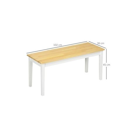 Banco de 2 plazas 102x36x45 cm de madera de pino blanco y natural para cocina MEUBLIV (1/5)
