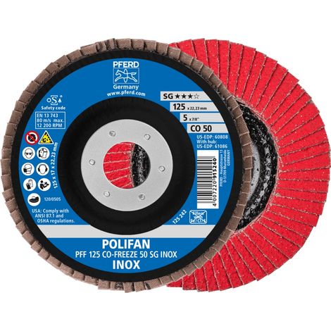 PFERD TOOLS POLIFAN Fächerscheibe PFF 125x22,23 mm flach CO-FREEZE 50 Leistungslinie SG INOX Edelstahl 10 Stk (1/5)