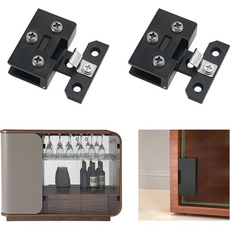 Clamp hinge, 2 fixed zinc alloy cabinet hinges, glass door for 5-8 mm glass (black) (1/5)