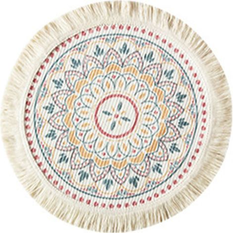 Nappe ronde en coton polyester doux et confortable avec franges pour décoration de cuisine (1/4)