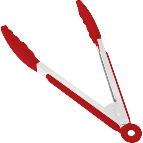 Pinces de cuisine en silicone, pinces de cuisson, résistantes à la chaleur jusqu'à 250 °C, pinces alimentaires en acier inoxydable avec embouts en silicone antiadhésifs (23 cm, rouge) (1/5)