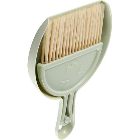 Mini Brosse et Ramasse-Poussière Set avec Face Joyeuse - Plastique Portable et Compact pour Bureau et Table - Outil de Nettoyage Fiable - Vert (1/3)