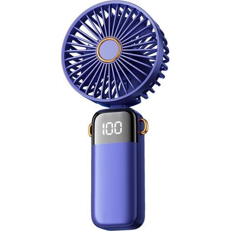 Ventilateur portable,5 vitesses, pliable à 180°, 3 en 1 (à main, cou, bureau) (bleu foncé) (1/5)