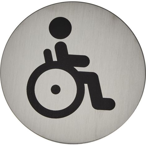 Durable 490623 - Pittogramma tondo, adesivo, con simbolo serigrafatoWC disabili, acciaio inossidabile, diametro 83 mm, argento metallizzato (1/3)