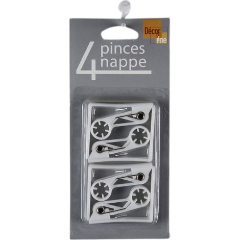Lot de 4 Pinces Plastique Blanches pour Nappes Fer Blanc 5.3 x 6 cm (1/3)