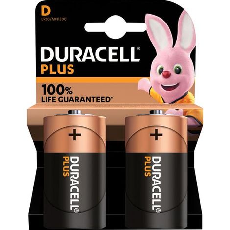 Duracell S18714 D Cell Plus Power +100% Batteries (Pack 2) DURD100PP2