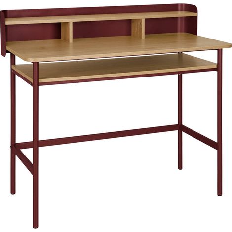 Metal desk with wood decor 3 niches red 100.4x50.2x88 cm - Molto (1/5)