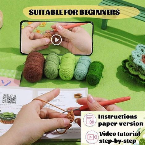 Kits de crochet pour débutants, assortiment de laine à crocheter, dessous de verre et pots de fleurs à faire soi-même (1/4)
