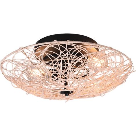 Plafoniera Lovis 2x E27 - 40W - Finitura naturale con reticolo in rattan (1/5)