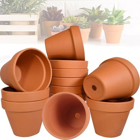 12 Pieces 7 x 6 cm Small Clay Pots, for Crafts, Small Flower Spots, Flower Pots for Painting, Small Clay Spots with Drainage Hole, Reusable (1/5)