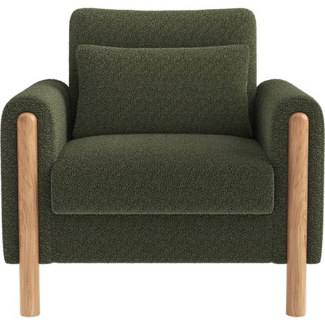 Moderne Armlehnenstuhl mit Dickem Kissen, Bequemer Einzel-Sessel mit Weicher Polsterung, Relaxsessel für Wohnzimmer, Büro oder Schlafzimmer, Komfortabler Sessel, Green.