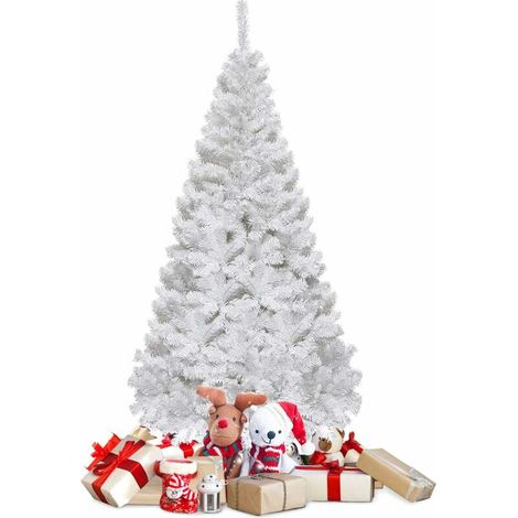 Costway – Sapin de Noël artificiel 1.5M en PVC – Pied en métal blanc – Arbre réutilisable pour décoration intérieure et extérieure (1/5)