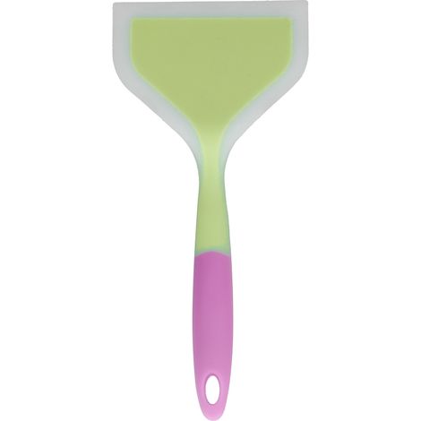 Spatule de Cuisson en Silicone Bicolore Transparente pour Poêle Large, Pelle à Pancakes et Friture, Idéale pour Cuisine Maison (Tête Verte) (1/5)