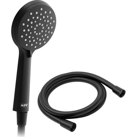 Pommeau de douche MSV Isao Ø 100 mm avec flexible 150 cm – 3 fonctions – Économie d'eau 69 % – Noir matt (1/5)