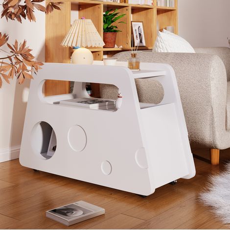 Credenza bianca da soggiorno con ruote, mobile contenitore per soggiorno e camera da letto, 81x33x51,5 cm (1/5)