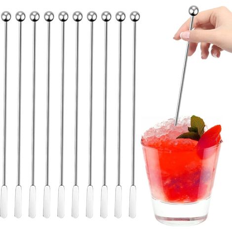 10 bâtonnets mélangeurs – Écologiques – Pour le café, la maison, les fêtes et un usage quotidien – 19 cm – Argent