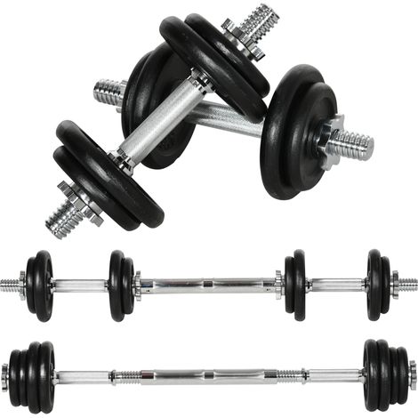 2-in-1 verstellbares Hantel- und Langhantel-Set 20 kg aus Eisen, schwarz (1/5)