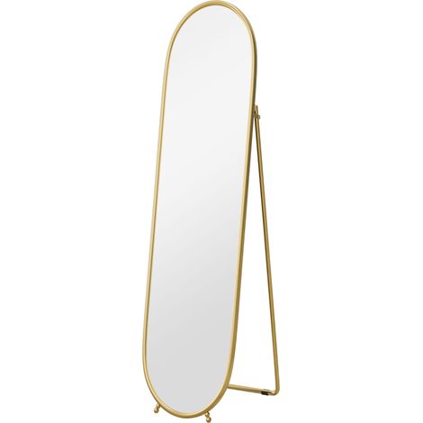 Espejo de cuerpo entero ovalado 160 x 40 cm con soporte, marco metálico dorado (1/5)