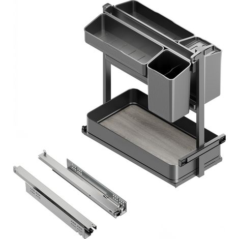 Emuca Carrello estraibile con cestelli e accessori Harmony con chiusura soft, Modulo larghezza 300mm altezza 700mm, Acciaio e Legno, Grigio antracite (1/5)