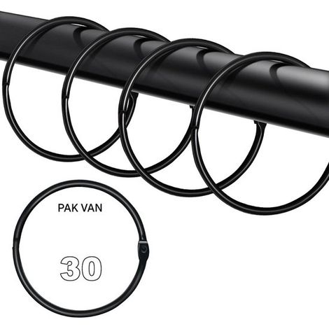 Anneaux de rideau de douche ronds en métal (lot de 30), noirs, compatibles avec les barres de rideau de douche et les tringles de douche de salle de bain. (1/5)