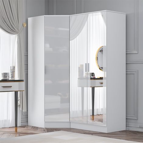 Reflect 2pc Wardrobe Bundle - 1 Door Corner + 2 Door Mirror - White Gloss & Matt White