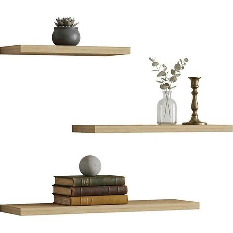 Mensola Roscigno, 3 Ripiani, set da 3 Mensole, Sfumatura Colore Struttura Rovere Chiaro, 30x2x14h cm Marrone Rovere Chiaro