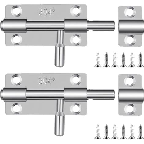 Lot de 2 boulons de serrure de porte coulissante, petits boulons robustes en acier inoxydable de 7,6 cm pour portes intérieures, loquet de sécurité pour chambre à coucher, salle de bain, portes de (1/5)